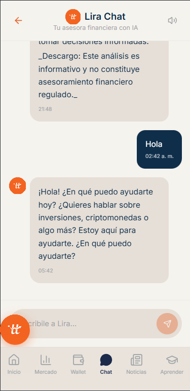 Pantalla de Lira Chat